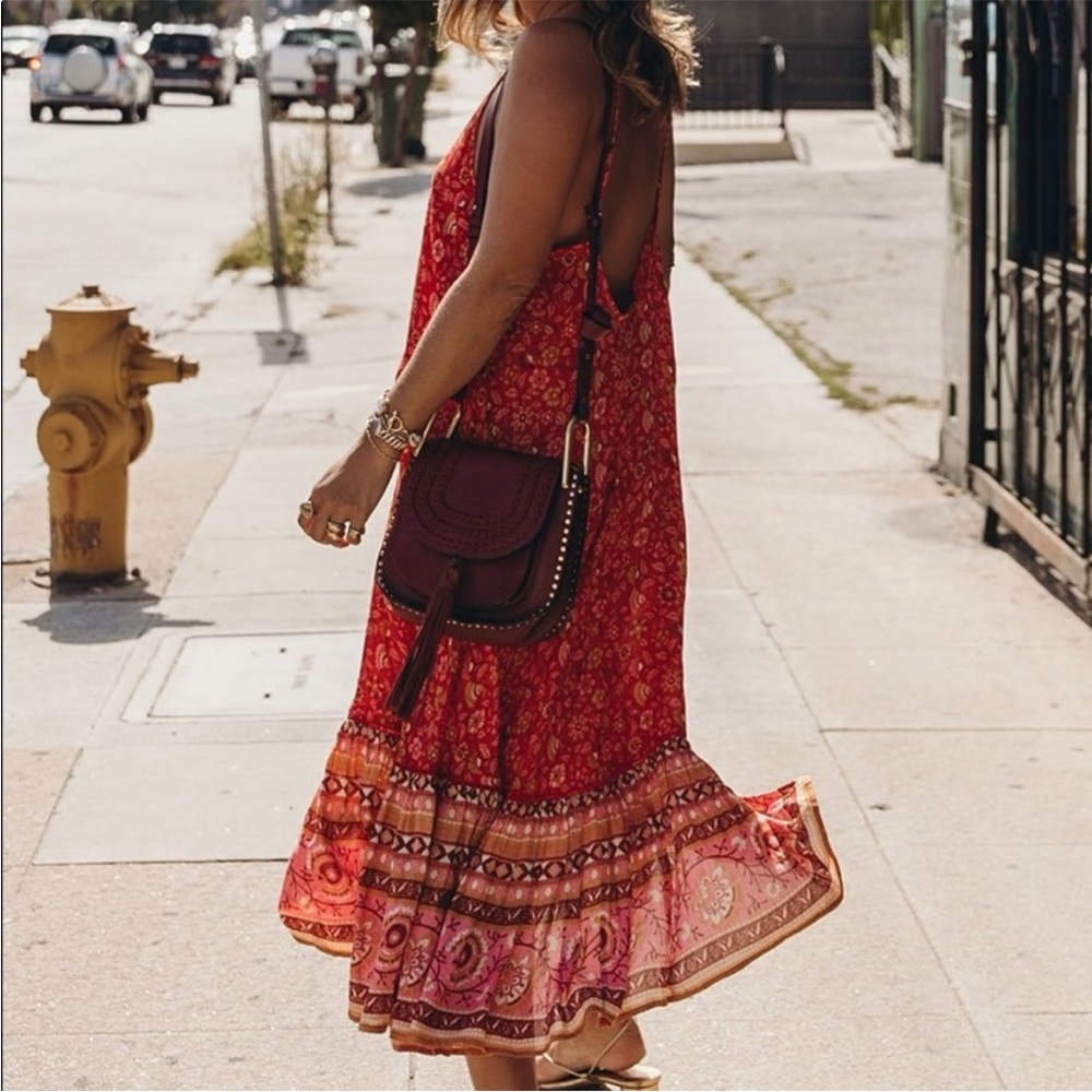 Spell & Gypsy Dahlia strappy midi dress cherry red *flaws - Picture 8 of 10